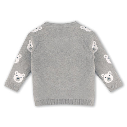 Viverano Organics Bear Jacquard Knit Baby Raglan Pullover Sweater (Organic) - Heather Grey