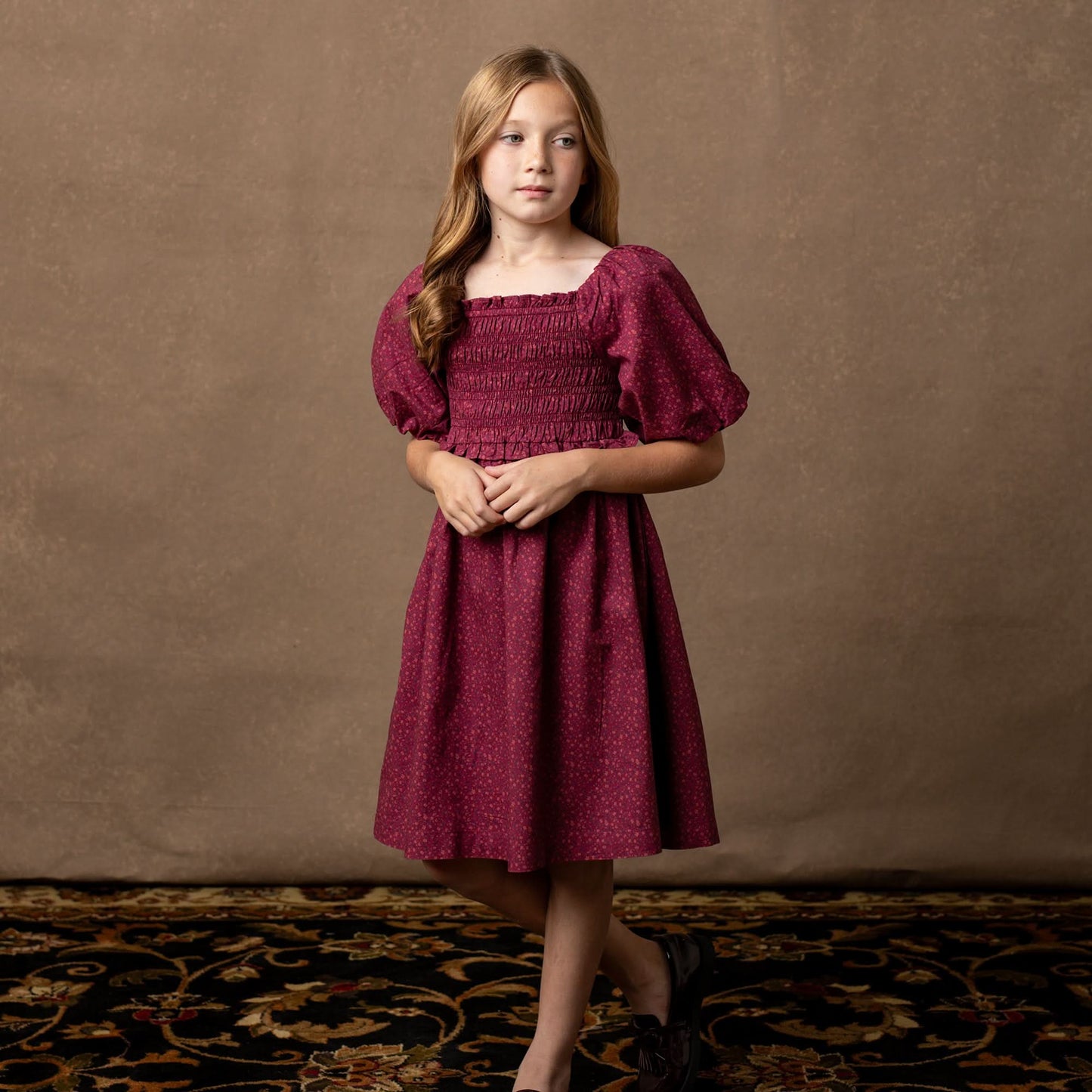 Hope and Henry Organic Smocked Bubble Sleeve Dress – Berry Homeroom Floral