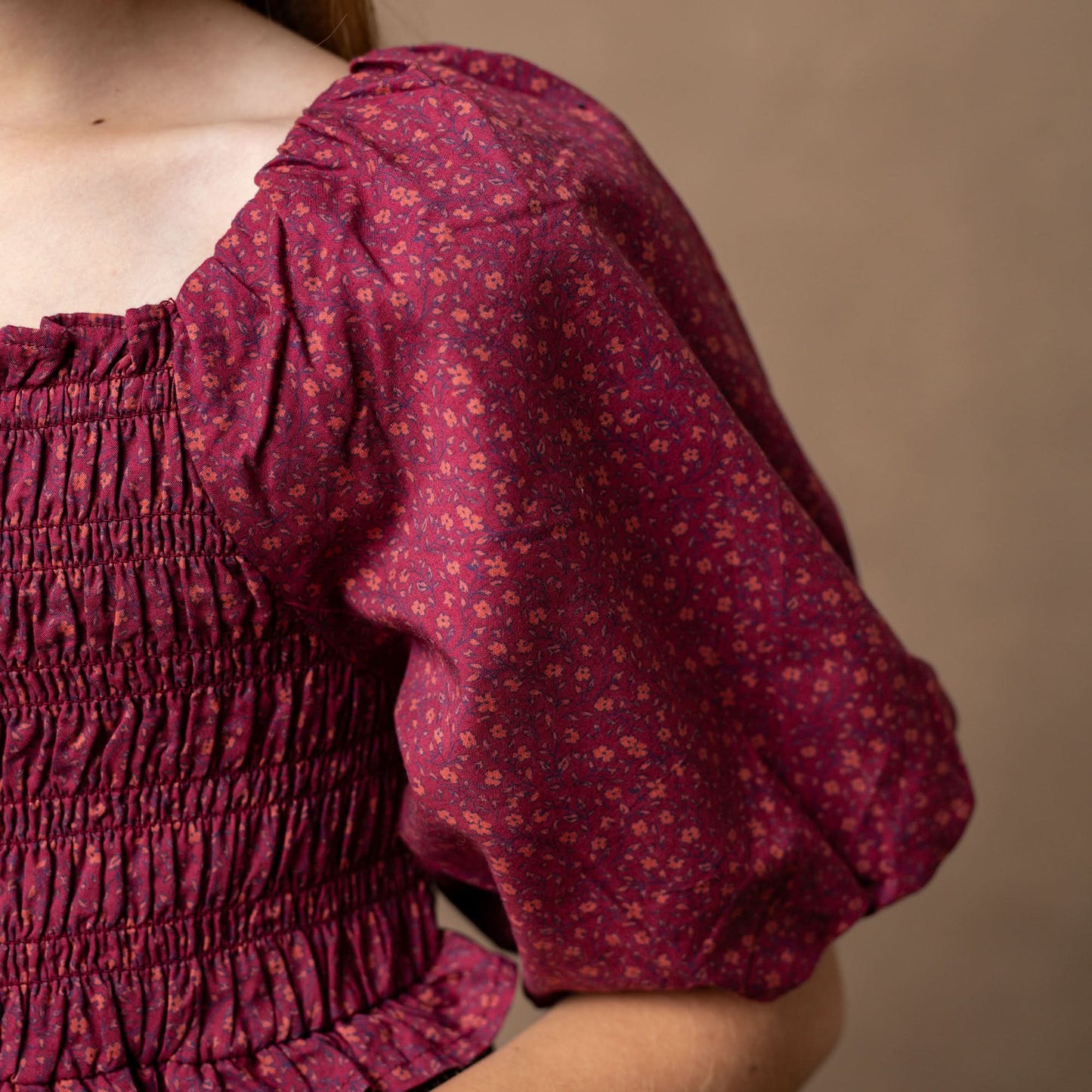 Hope and Henry Organic Smocked Bubble Sleeve Dress – Berry Homeroom Floral