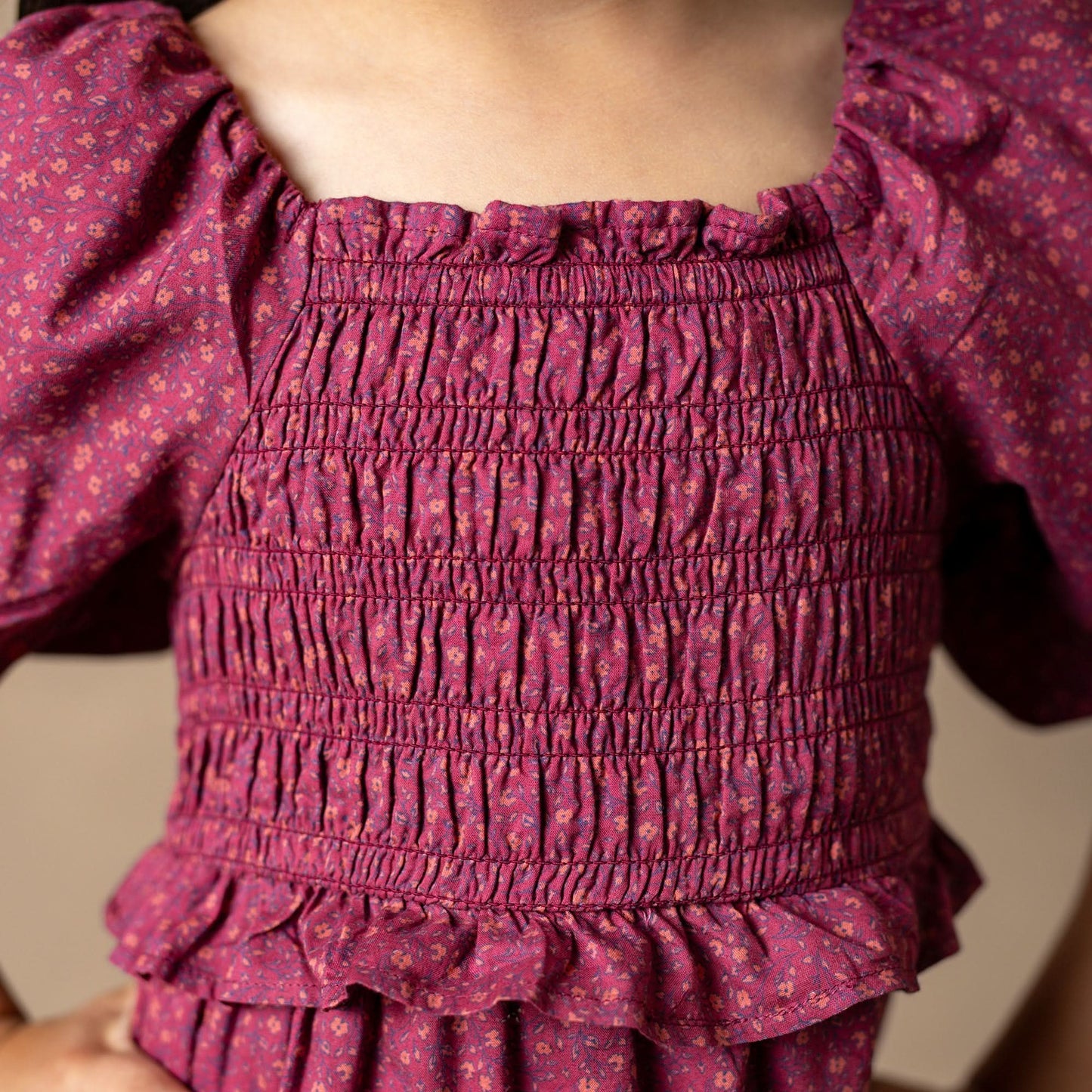 Hope and Henry Organic Smocked Bubble Sleeve Dress – Berry Homeroom Floral
