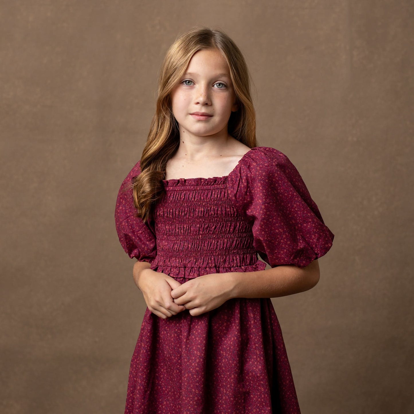 Hope and Henry Organic Smocked Bubble Sleeve Dress – Berry Homeroom Floral