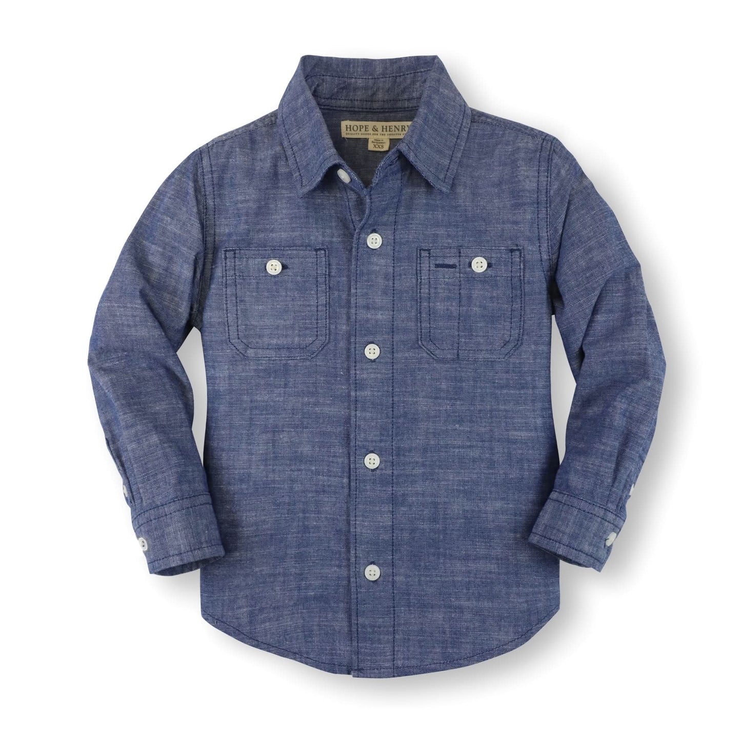 hope and henry, blue denim button up shirt, long sleeve