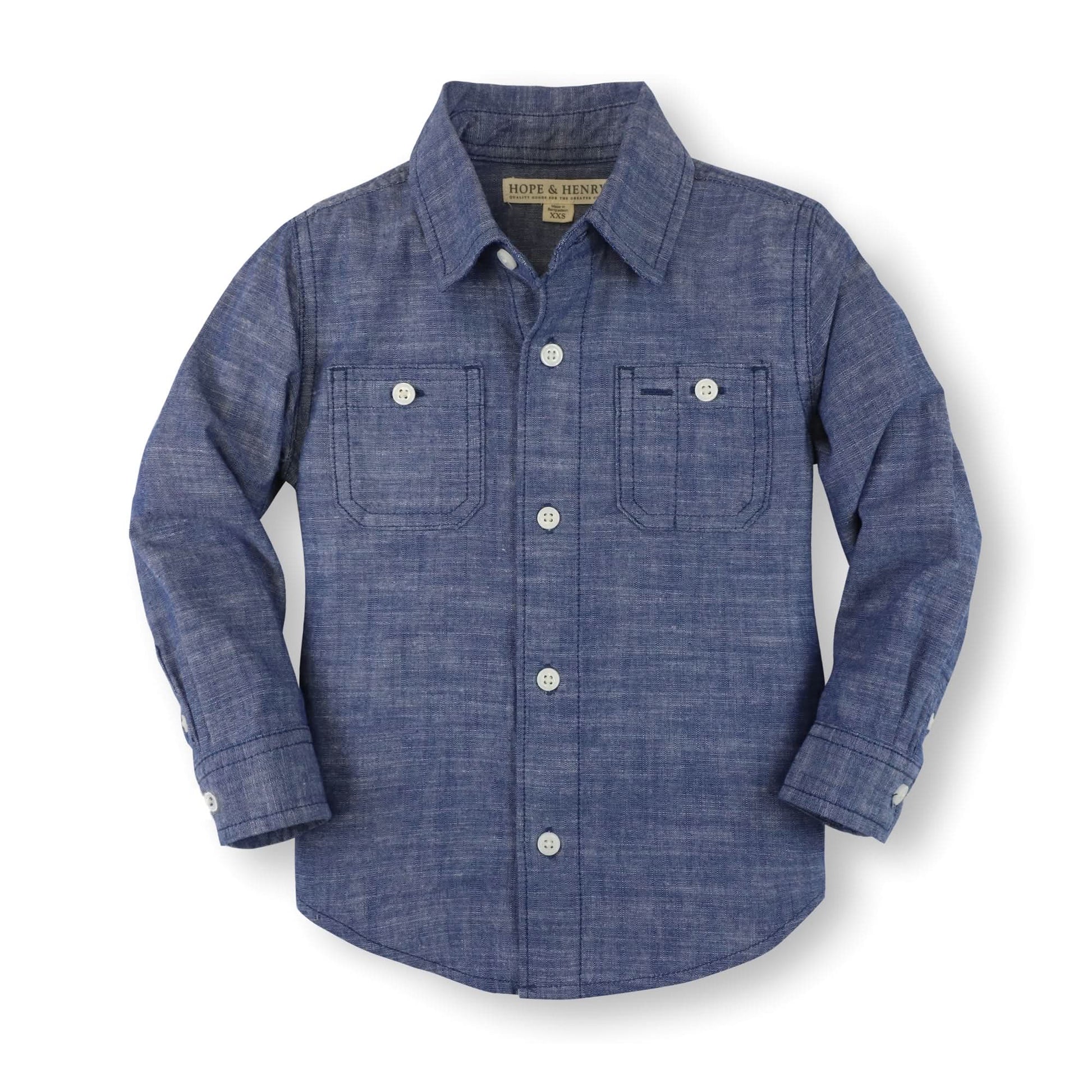 hope and henry, blue denim button up shirt, long sleeve