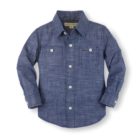 hope and henry, blue denim button up shirt, long sleeve