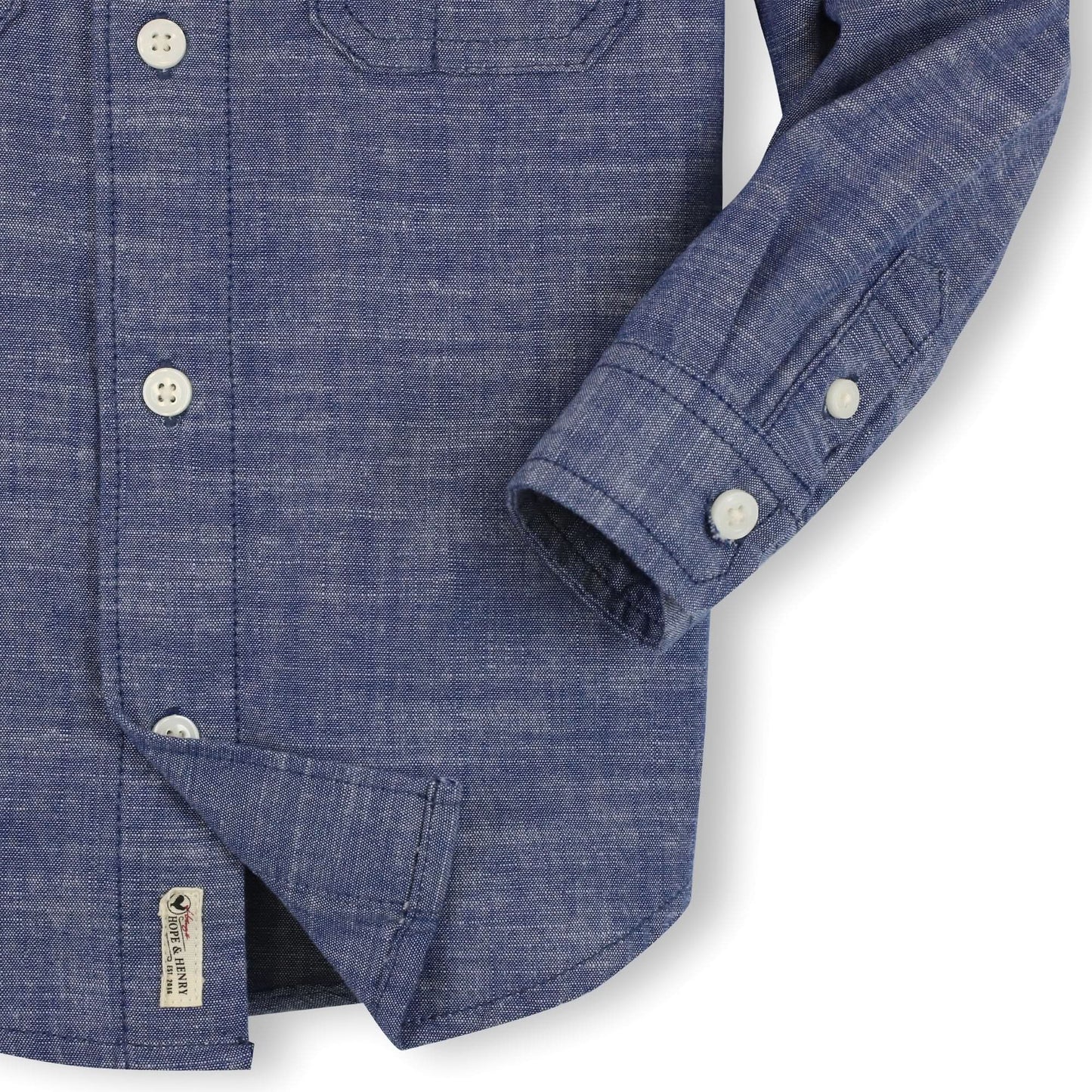 Hope and Henry Organic Chambray Button Down Shirt – Blue Chambray