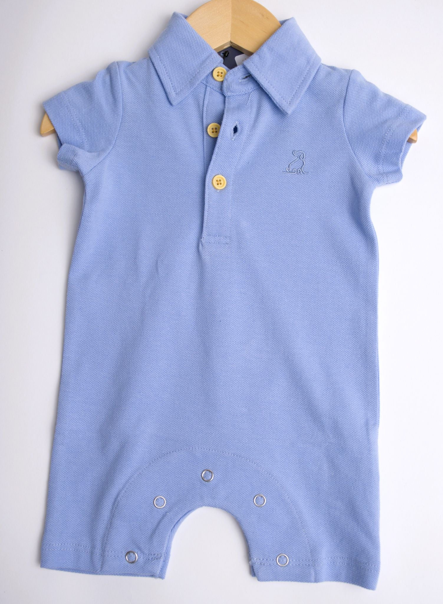Me & Henry baby blue short sleeve collared romper