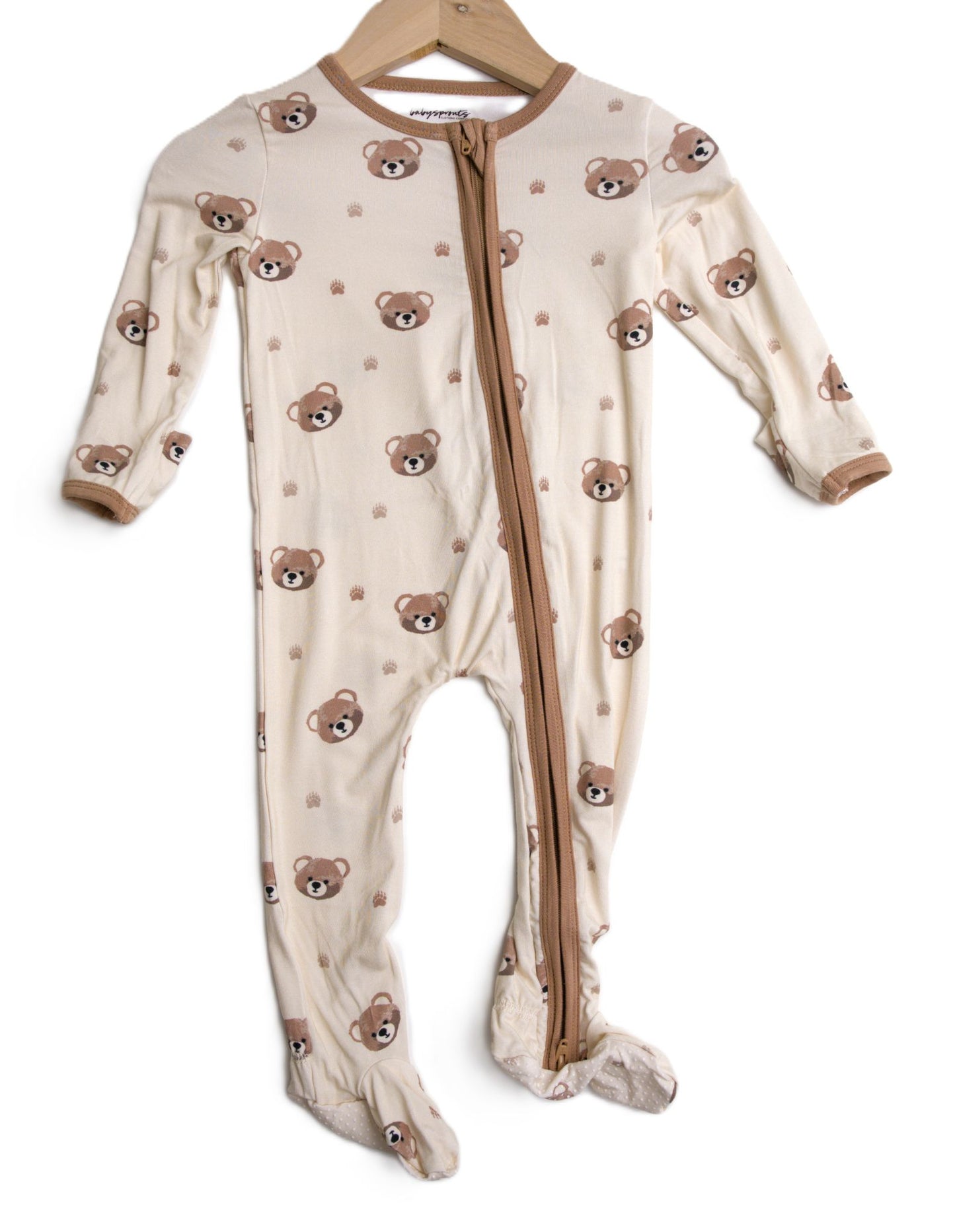 babysprouts, bear,footie, pjs, zippered, bamboo cotton, boy, toddler,baby