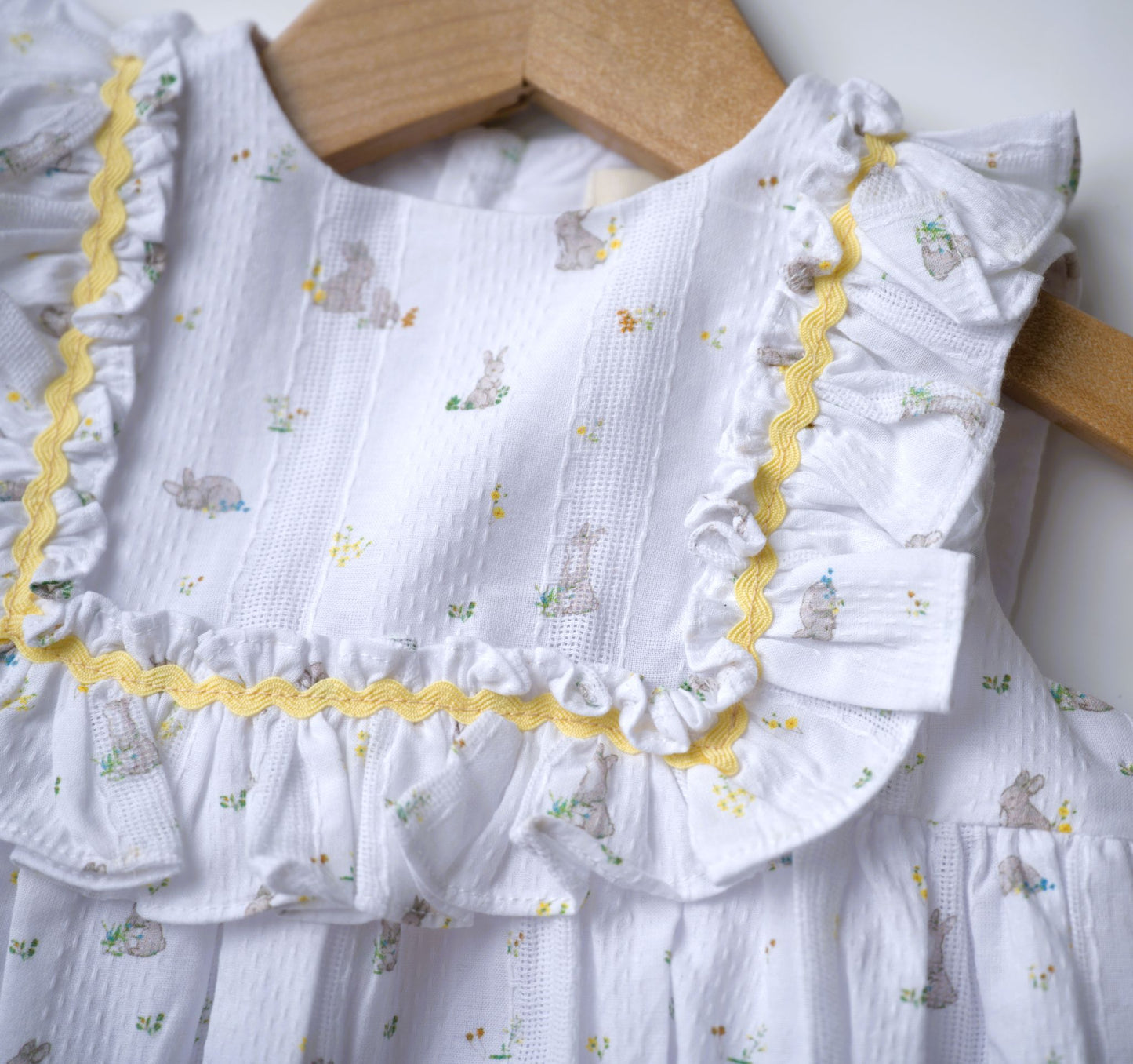 pi & Pa, girls, easter, dress, white, bunny, yellow, heirloom, spring