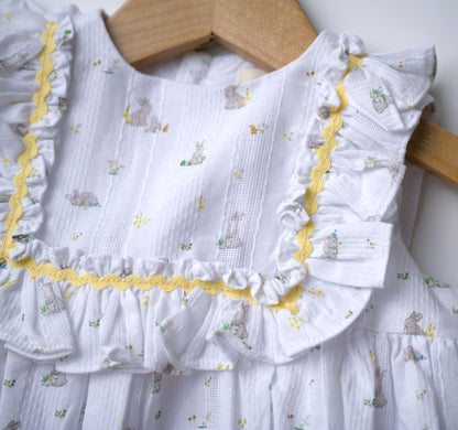 pi & Pa, girls, easter, dress, white, bunny, yellow, heirloom, spring