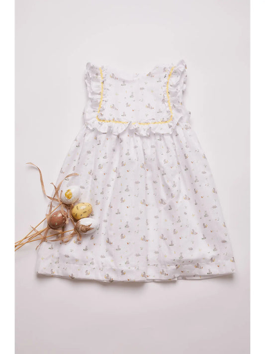 pi & Pa, girls, easter, dress, white, bunny, yellow, heirloom, spring