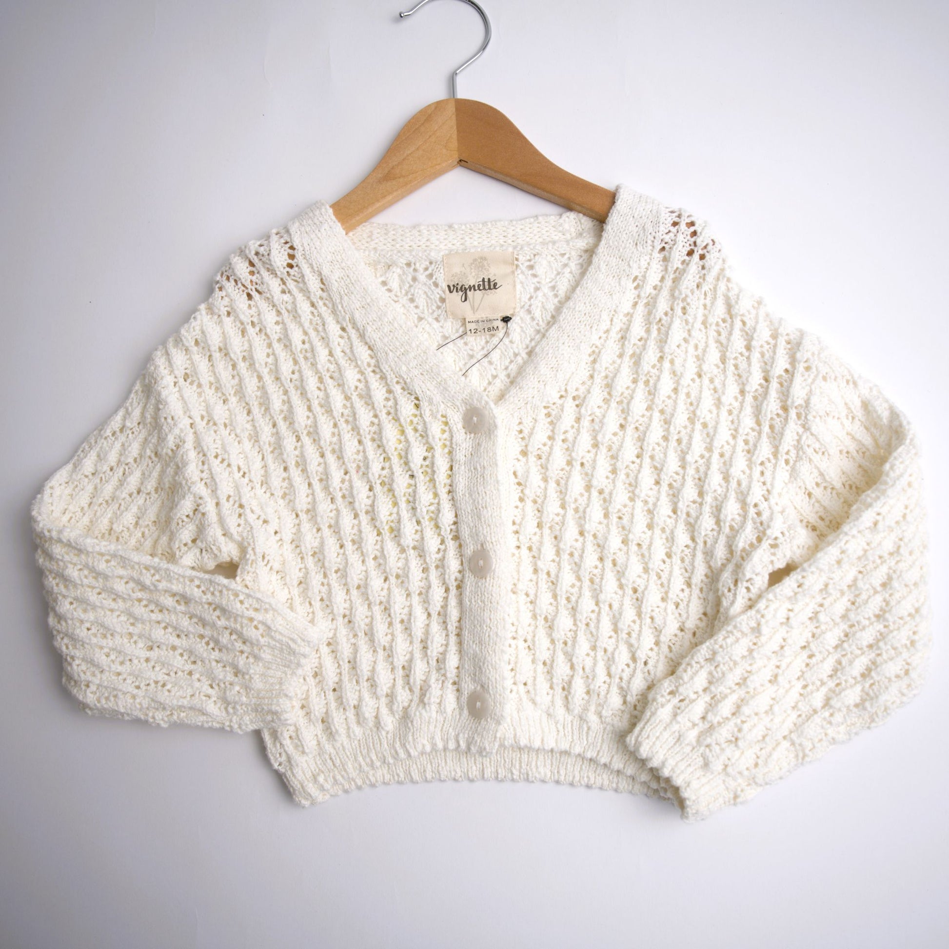 vignette, ivory, cardigan, v neck, lace design, girls, fall, layering, sweater
