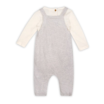 Viverano Organics Puppy Dog 3D Pocket Sweater Knit Baby Overall Set (Organic) – Pearl Grey Heather