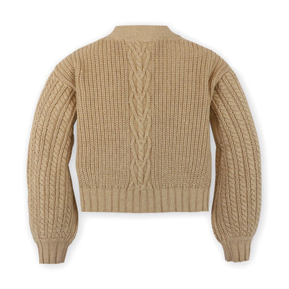 Hope and Henry Chunky Cable Cardigan – Camel Heather Heart Cable
