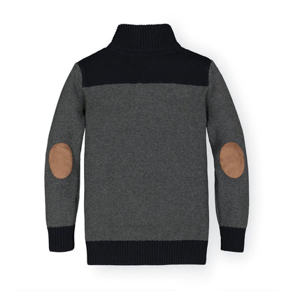 Hope and Henry Contrast Sweater w/Elbow Patches – Charcoal Heather/Black