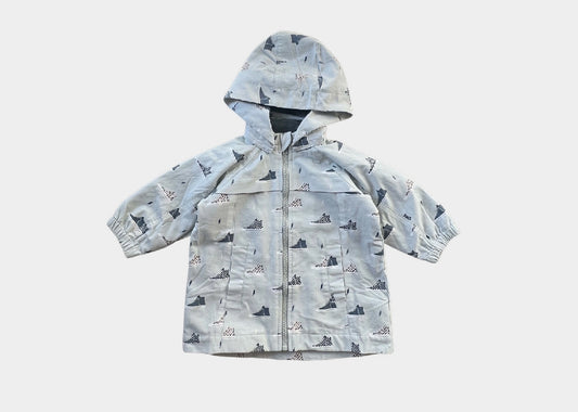 babysprouts, little boy, toddler, lined coat, jacket, fall, autumn, blue, sneaker print