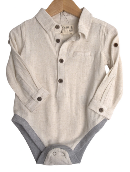 Me & Henry Jasper Woven Onesie – Cream Cotton