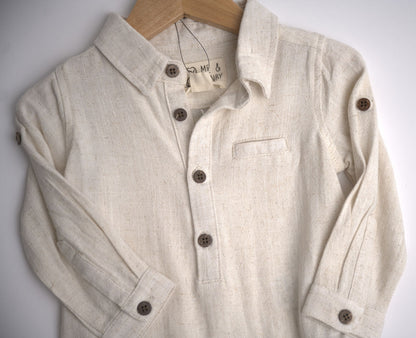 Me & Henry Jasper Woven Onesie – Cream Cotton