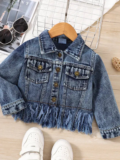 Denim, fringe, jacket, toddler, girl, toddler, little girl, coat 