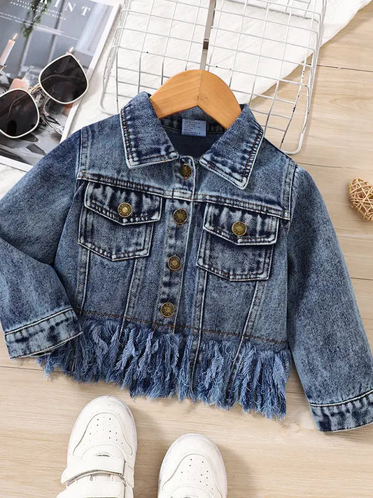 Denim, fringe, jacket, toddler, girl, toddler, little girl, coat 