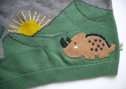 Viverano Organics Dinosaur Jacquard Knit Raglan Baby Sweater (Organic Cotton) – Heather Grey