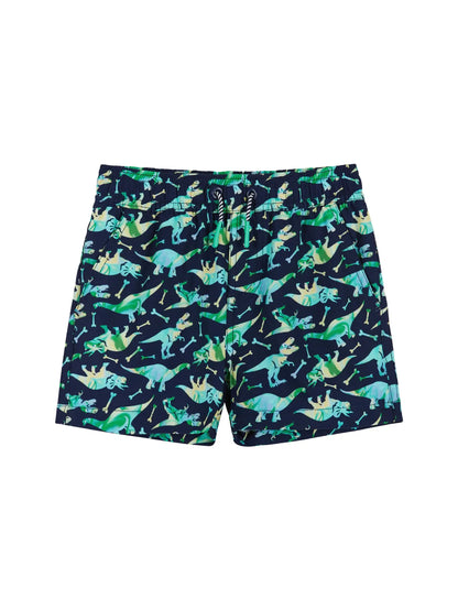 teal and navy dinosaur dino swim trunks swimsuit short sleeve rash guard 