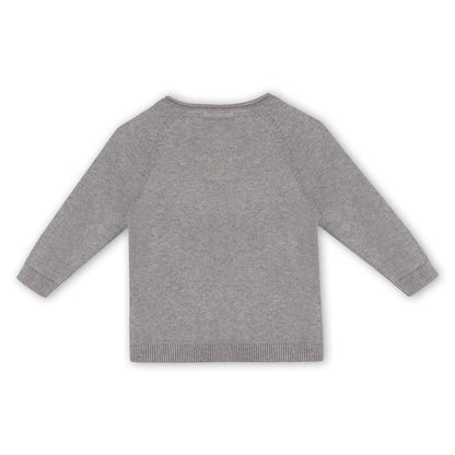Viverano Organics Dinosaur Jacquard Knit Raglan Baby Sweater (Organic Cotton) – Heather Grey