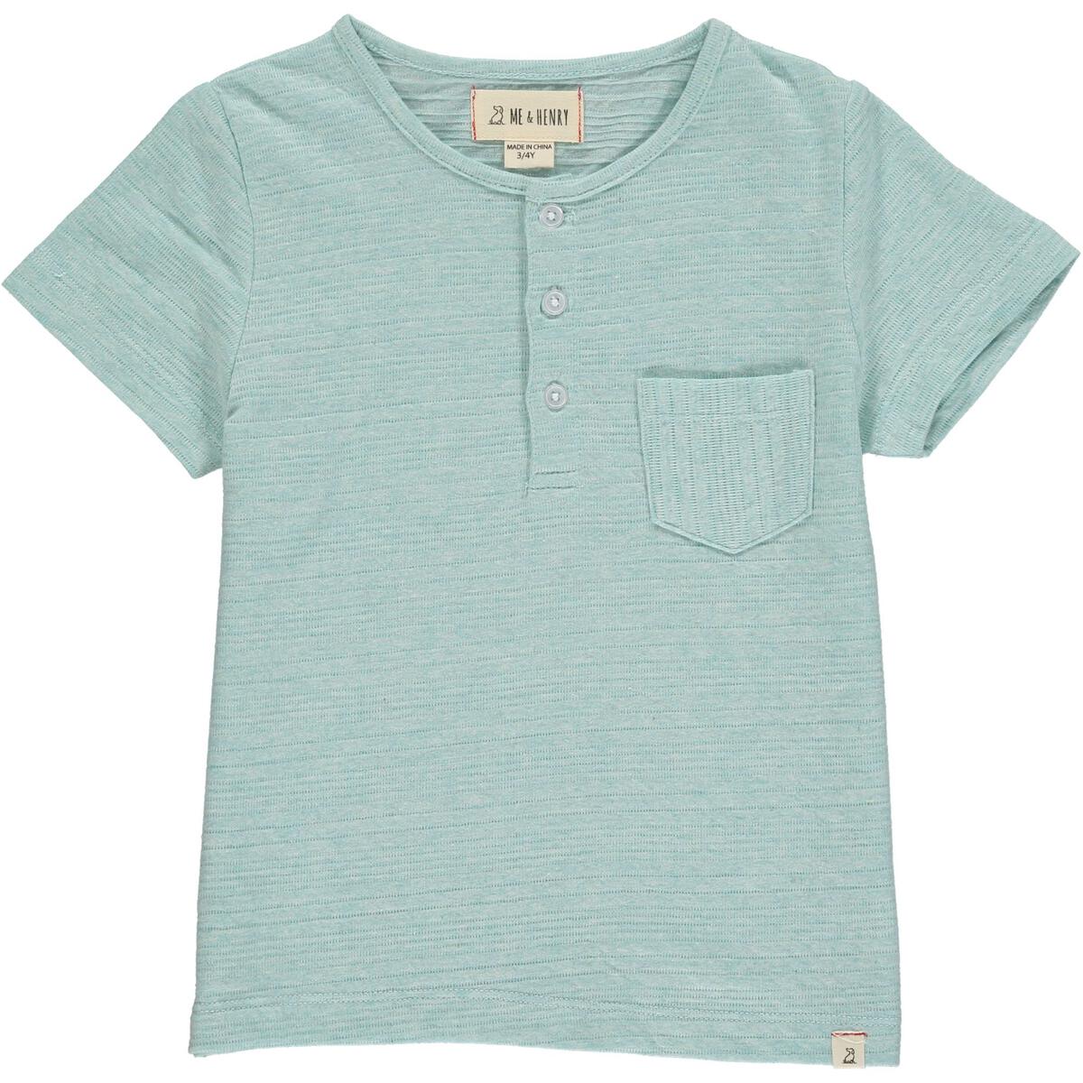 me and Henry dodger henley sky, teal, light blue, short sleeve, cotton, tshirt, pocket, lightweight