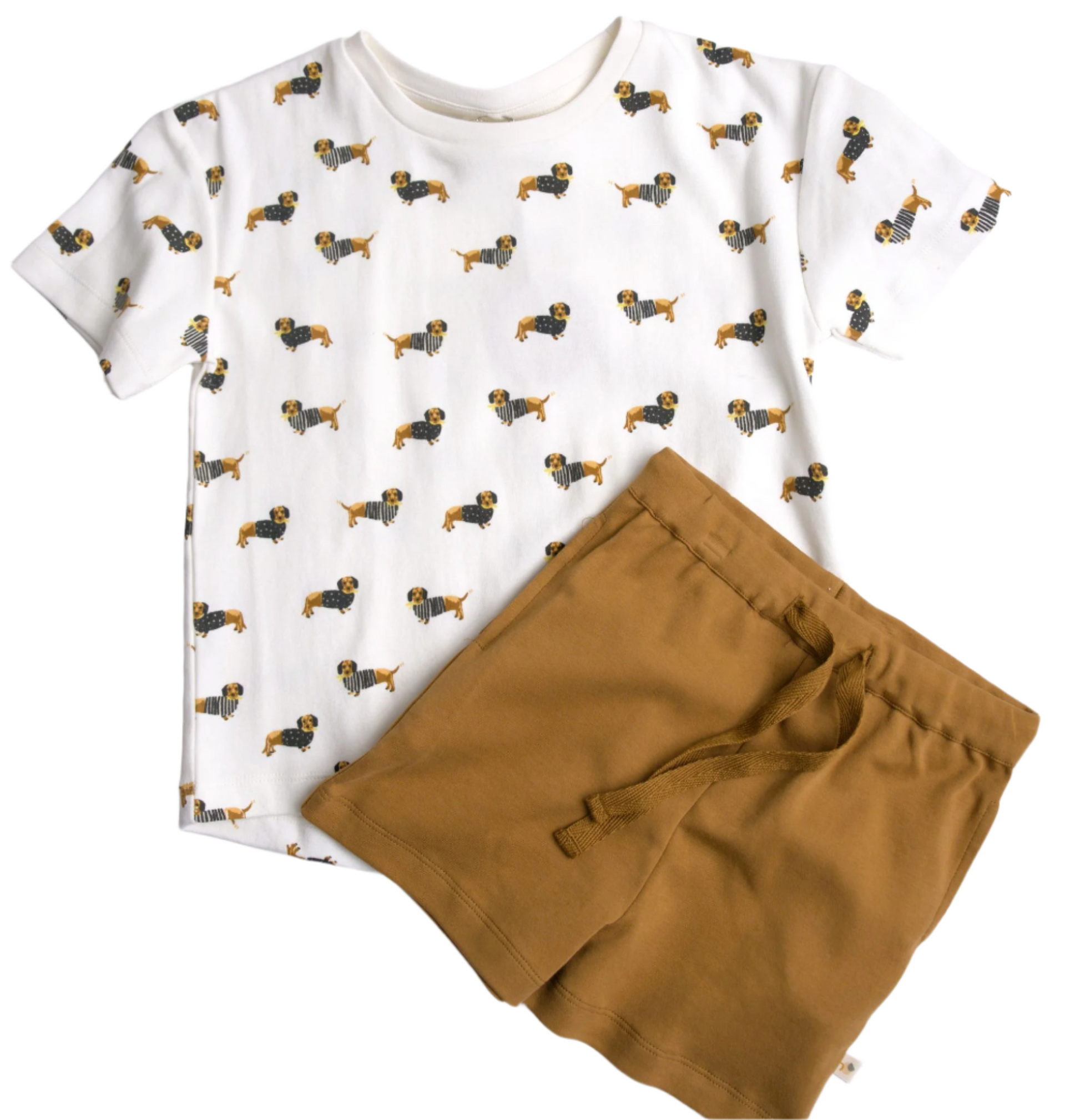 brown dachshund weiner dog shirt and shorts for little boys and girls