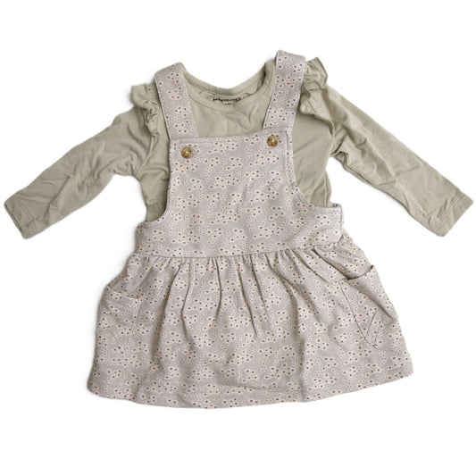 babysprouts sage long sleeve tee with romper dress.  tiny floral detail, bamboo cotton