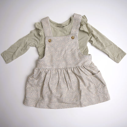 babysprouts sage long sleeve tee with romper dress.  tiny floral detail, bamboo cotton