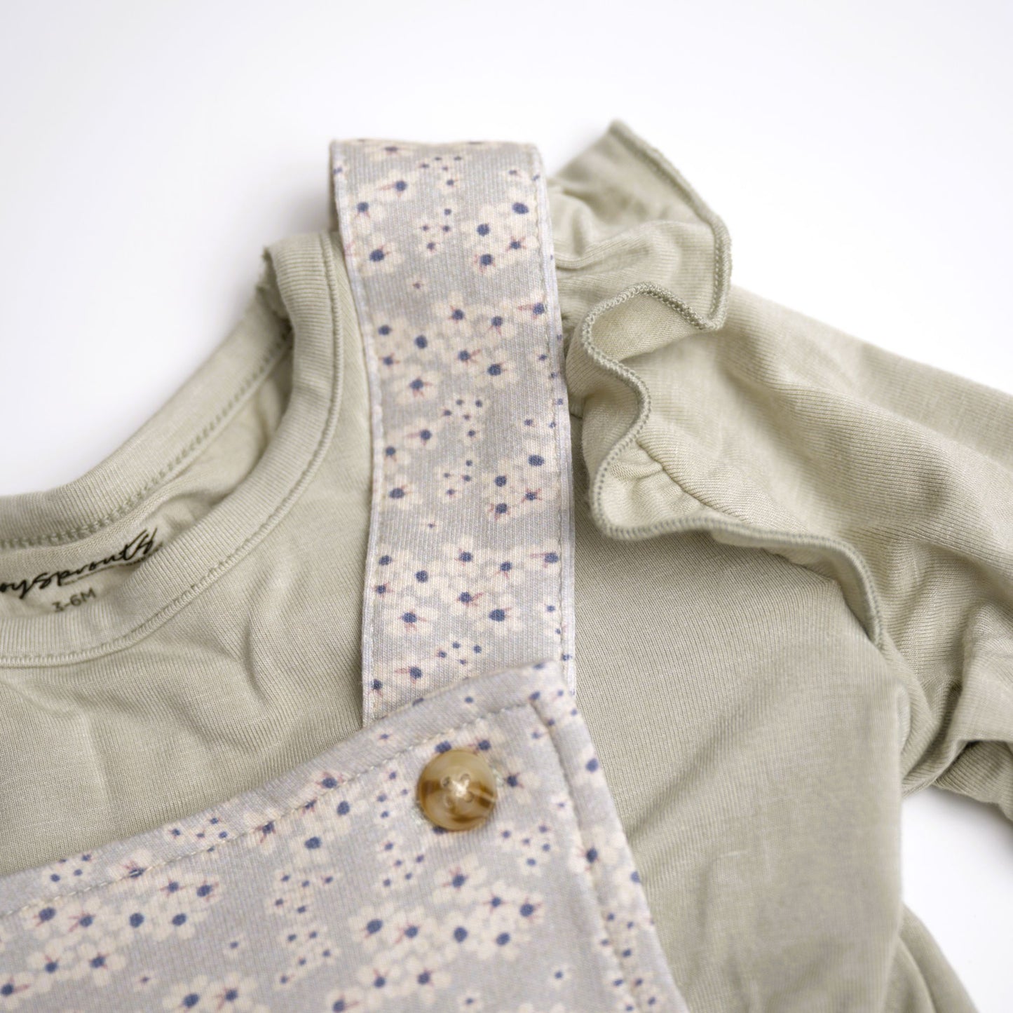 babysprouts sage long sleeve tee with romper dress.  tiny floral detail, bamboo cotton