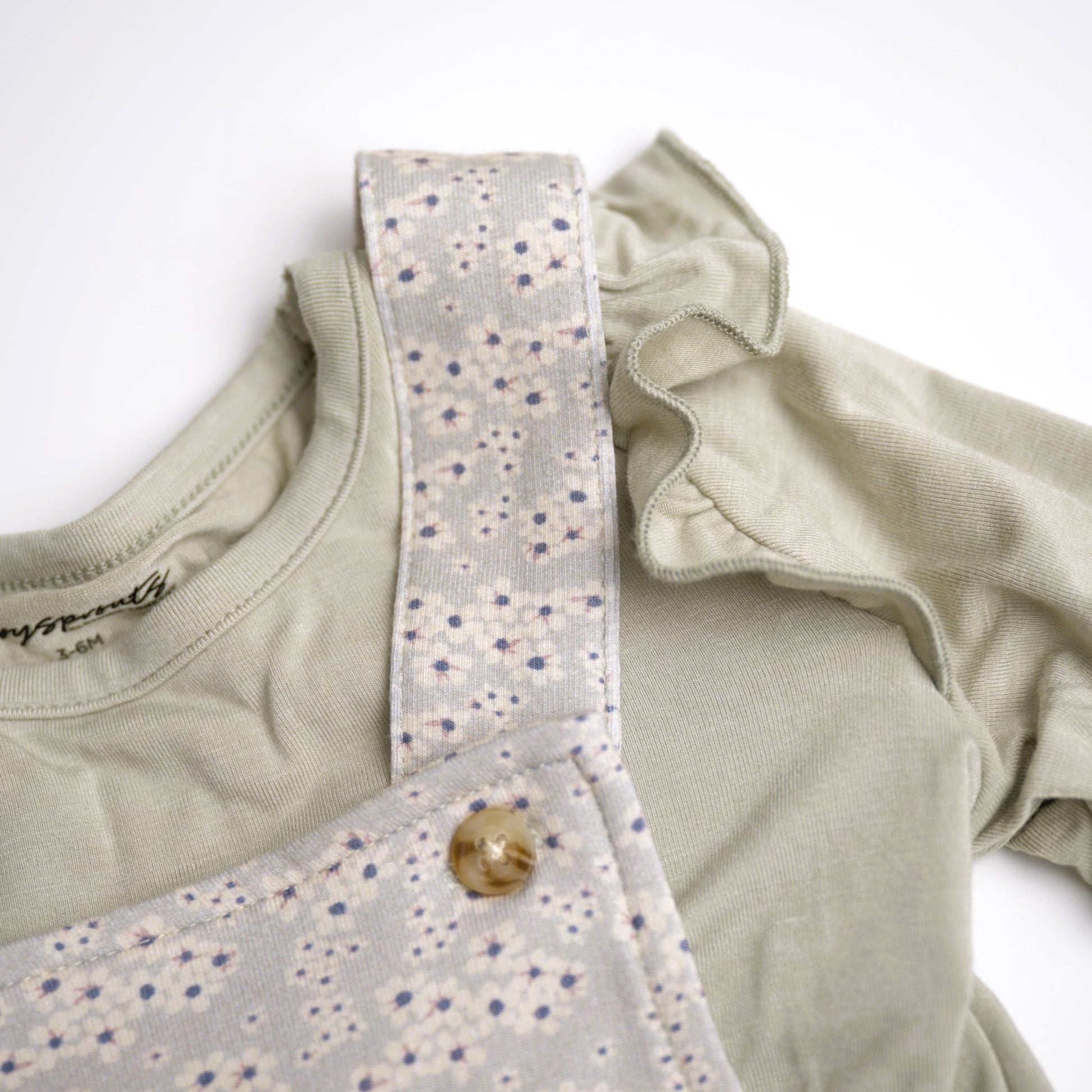 babysprouts sage long sleeve tee with romper dress.  tiny floral detail, bamboo cotton