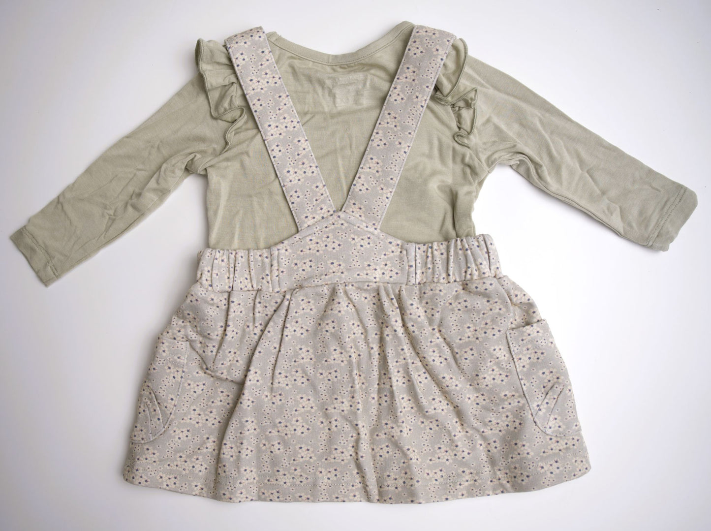babysprouts sage long sleeve tee with romper dress.  tiny floral detail, bamboo cotton