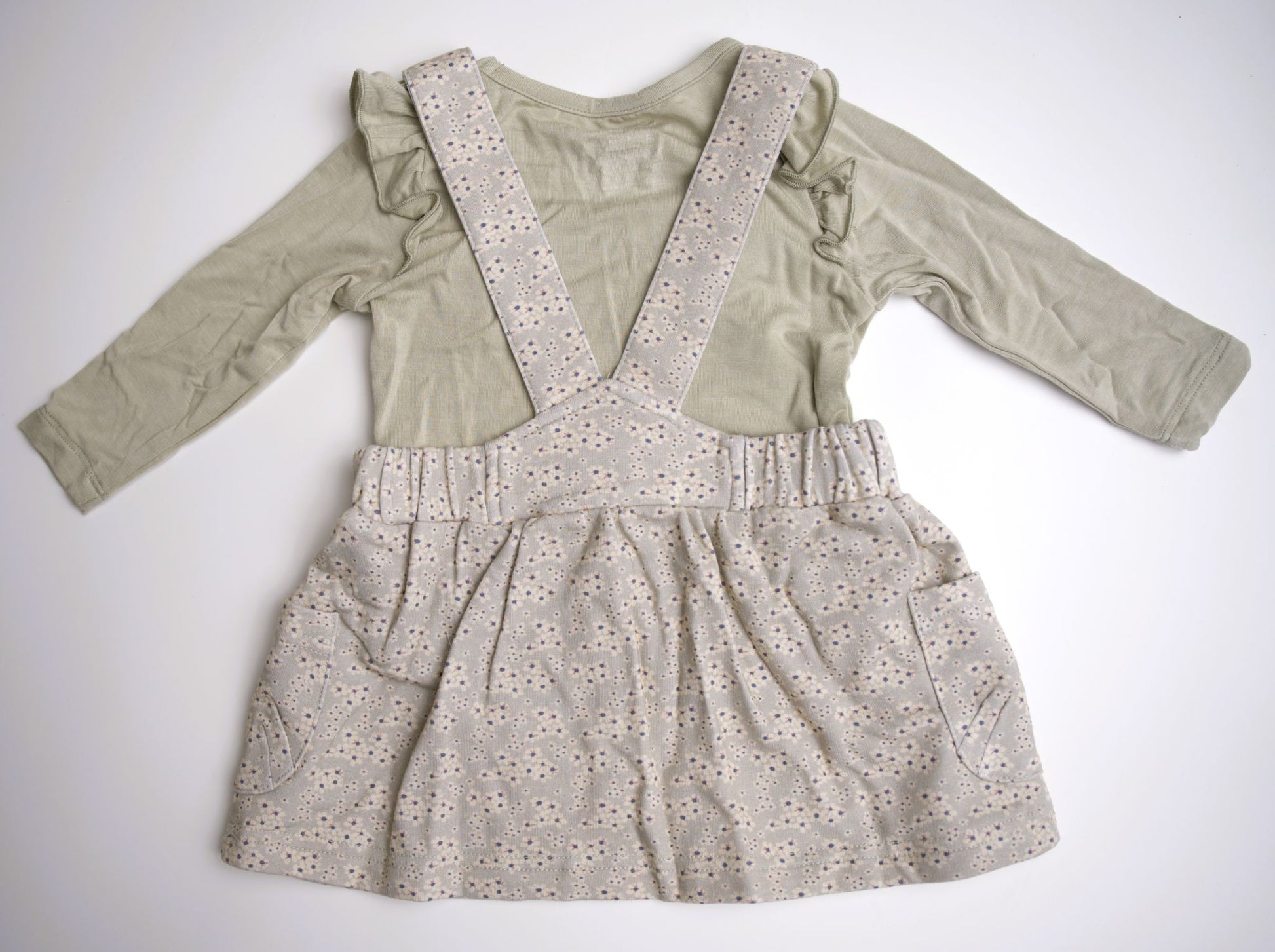 babysprouts sage long sleeve tee with romper dress.  tiny floral detail, bamboo cotton