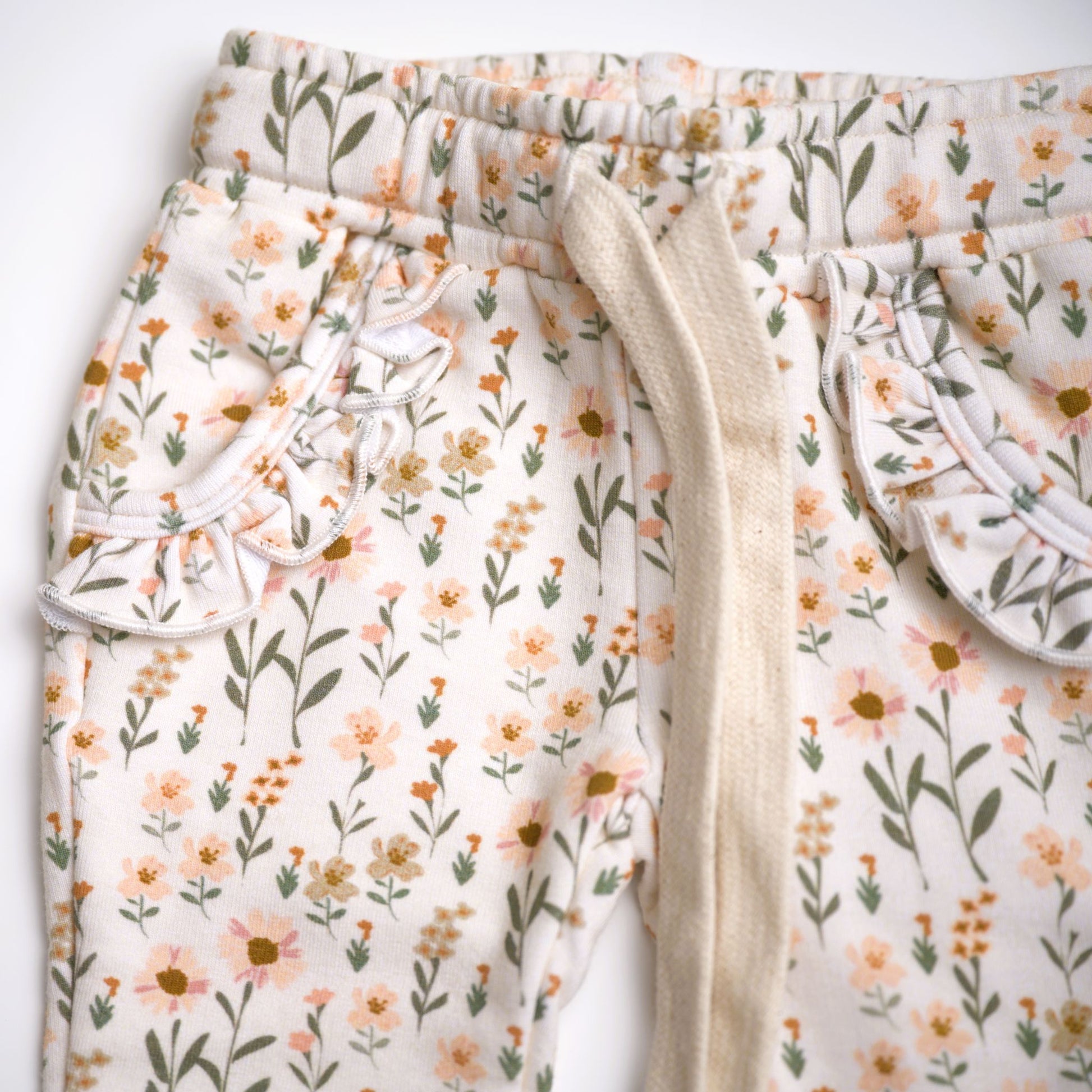 babysprouts, daisy, floral, joggers, sweatpants, pockets, girl, toddler
