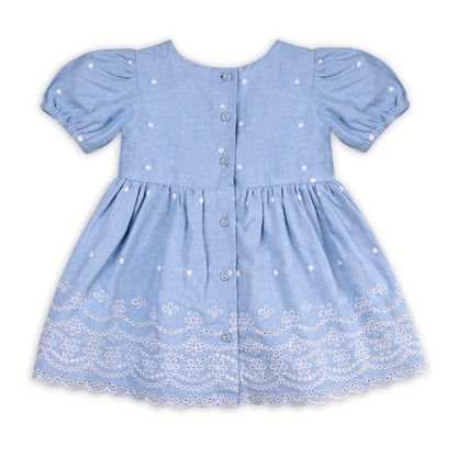Viverano Organics Isla Chambray Baby Dress + Bloomer (Organic Cotton) – Ocean Blue