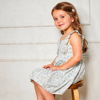 Makemake Organics Organic Flutter Buttoned Tiered Dress - Bluebelle