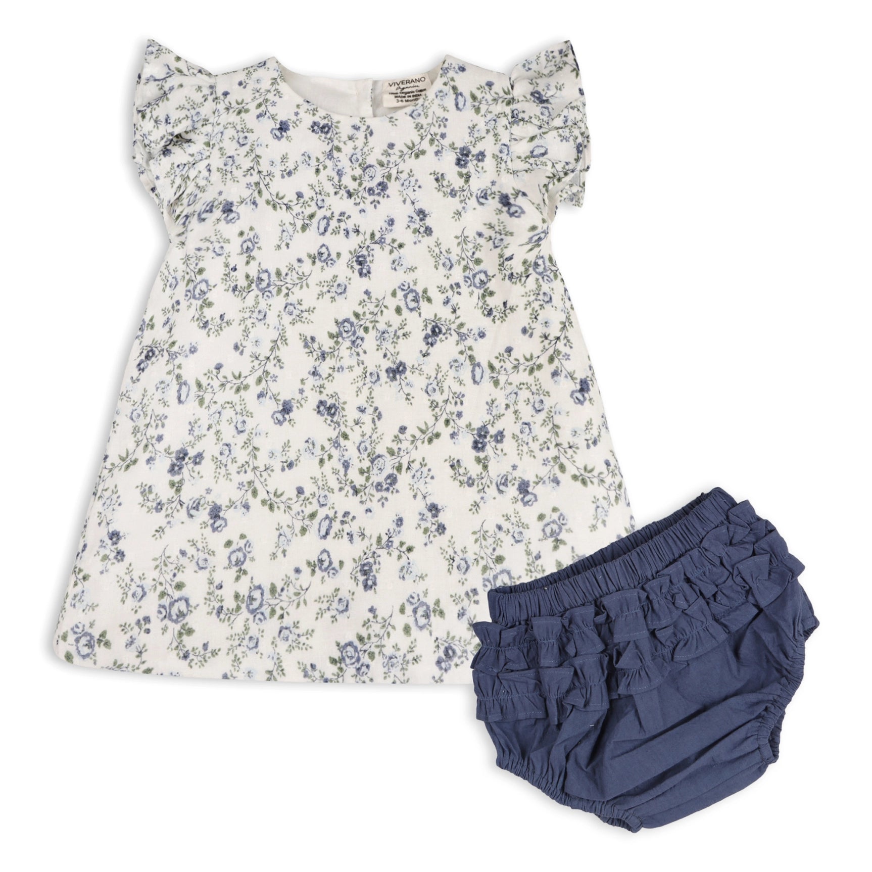 Viverano, two piece white, navy blue floral dress