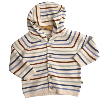 striped hooded boy's sweater button down red cream blue
