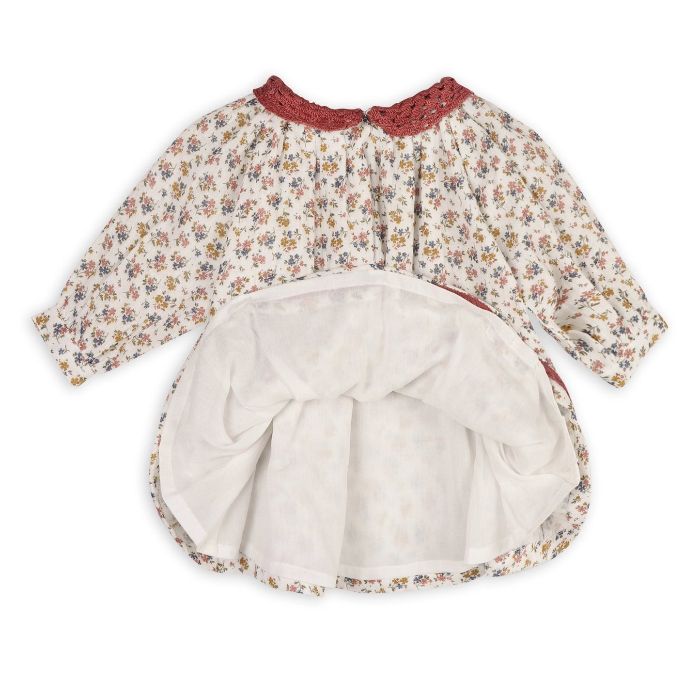 Viverano Organics Floral Lace Collar Muslin Dress & Bloomer (Organic) – Natural