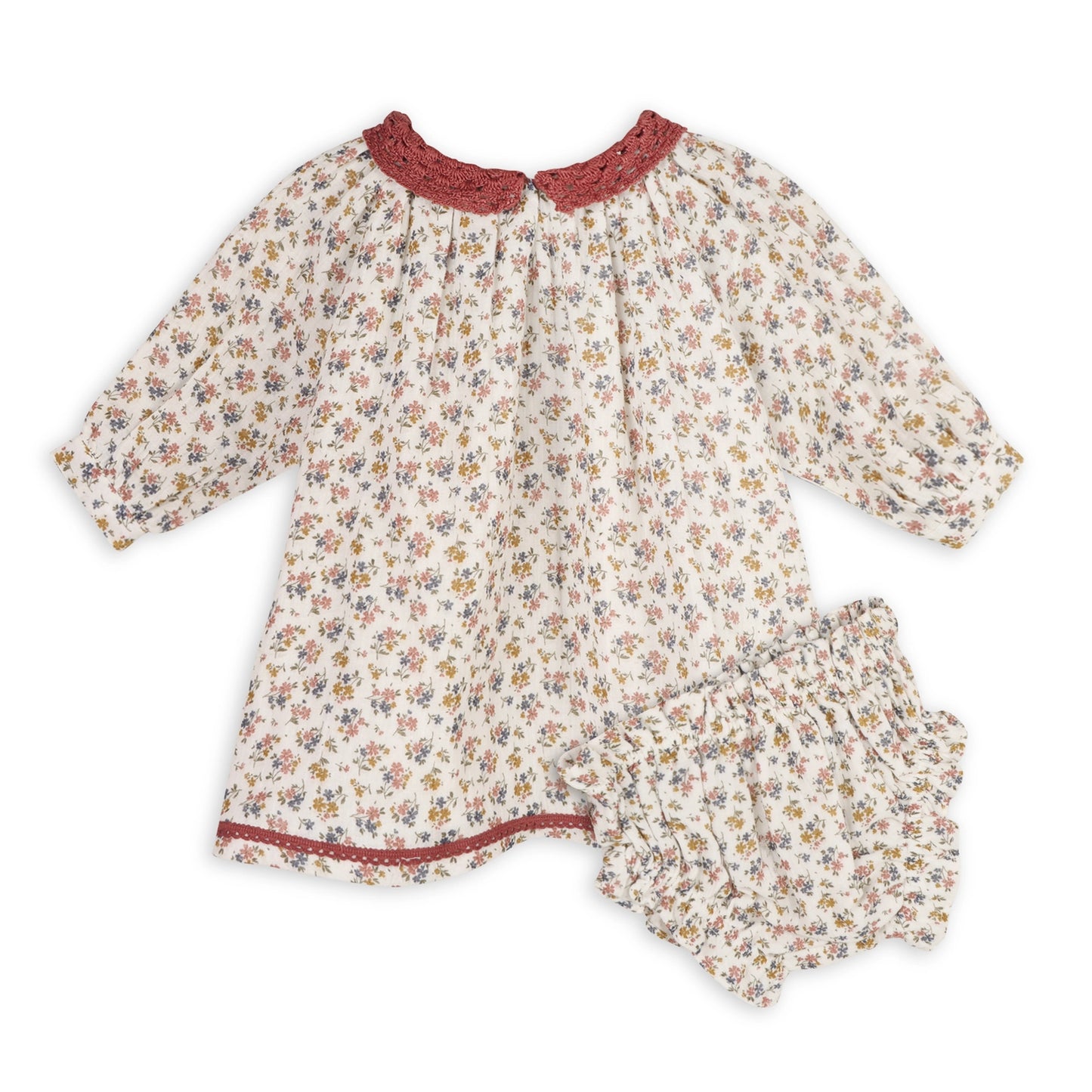 Viverano Organics Floral Lace Collar Muslin Dress & Bloomer (Organic) – Natural