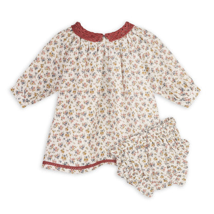 Viverano Organics Floral Lace Collar Muslin Dress & Bloomer (Organic) – Natural