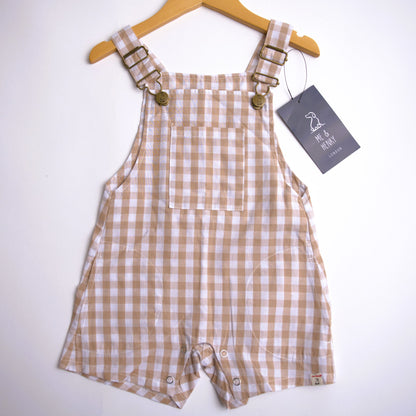 Me & Henry Galleon Plaid Woven Overalls – Beige
