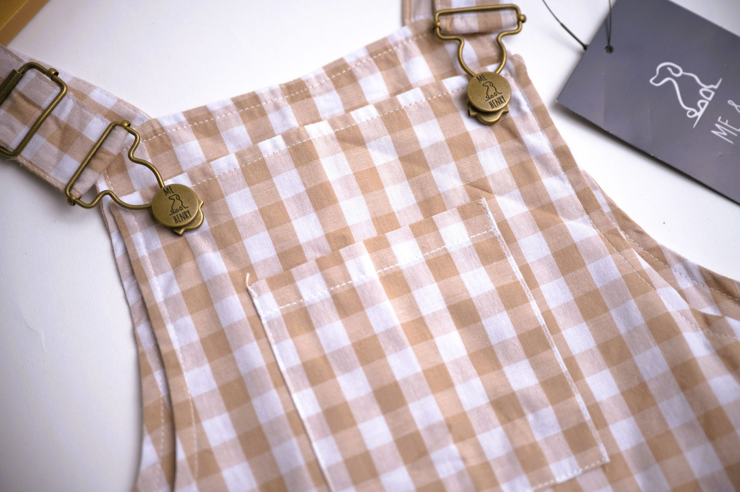Me & Henry Galleon Plaid Woven Overalls – Beige
