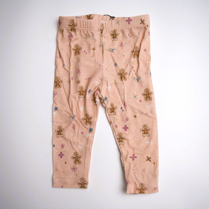 babysprouts bamboo cotton pink gingerbread man leggings, girl, baby christmas, holiday leggings