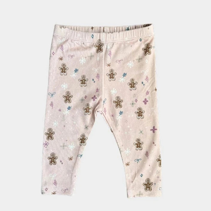 babysprouts bamboo cotton pink gingerbread man leggings, girl, baby christmas, holiday leggings