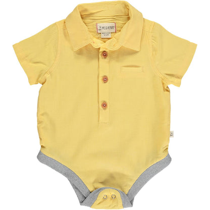 me and Henry gold collared woven onesie