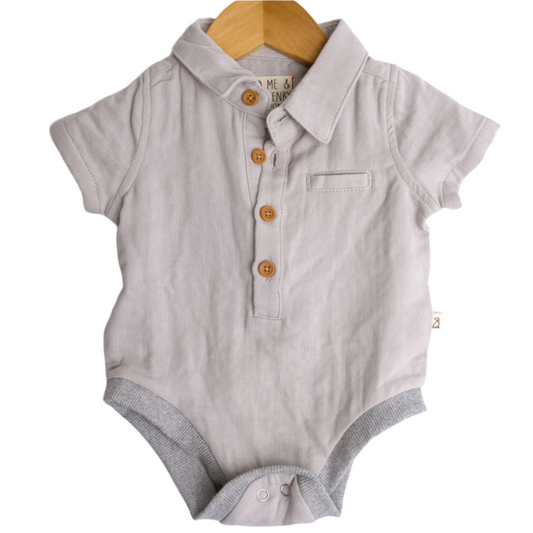 Me & Henry Helford Woven Onesie – Pale Grey