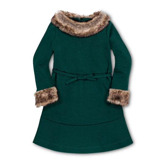 Hope and Henry, green, christmas, holiday, dress, long sleeve, fur trim