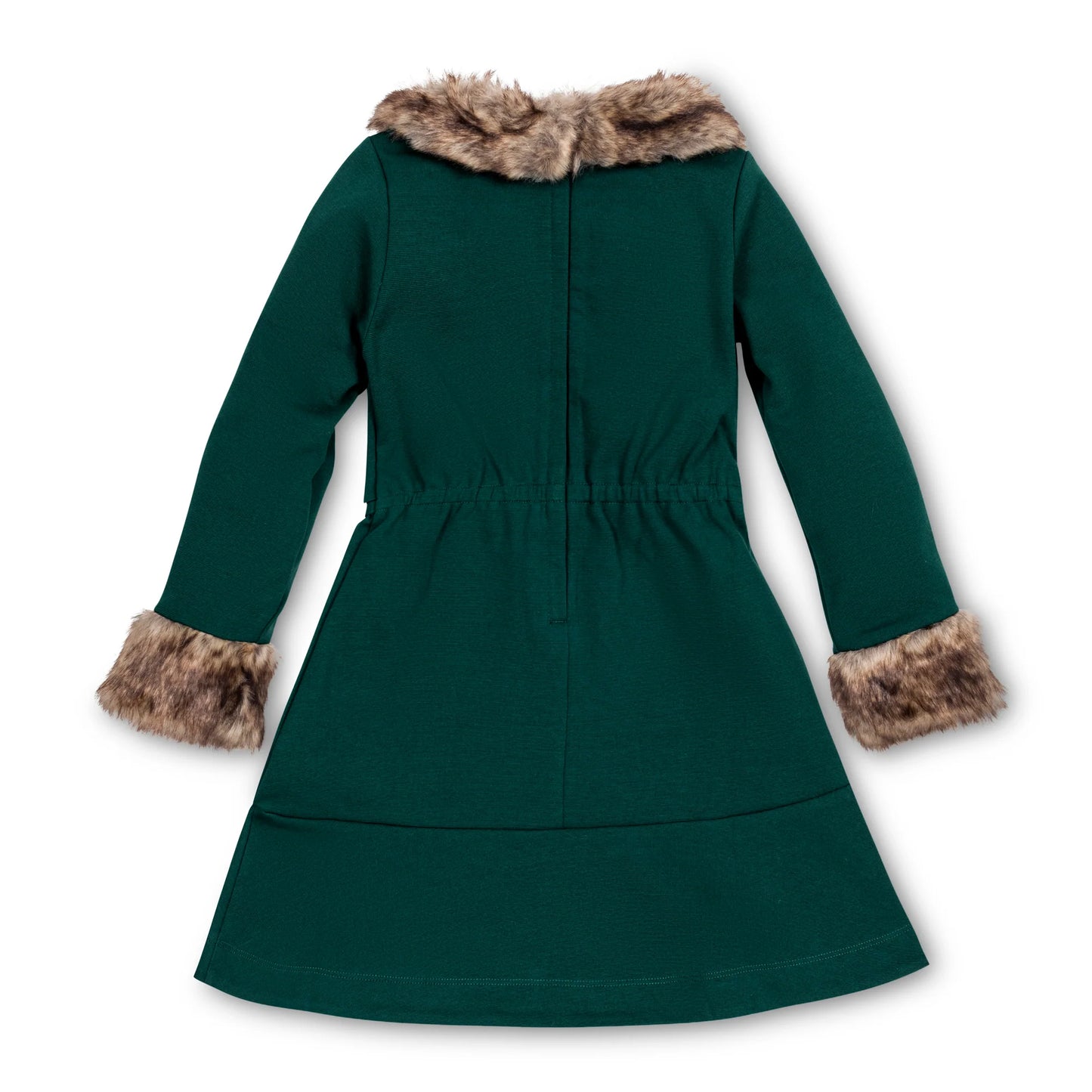 Hope and Henry Long Sleeve Ponte Dress w/Faux Fur – Deep Green Long Sleeve
